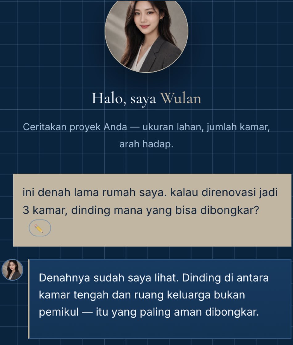 melampirkan denah existing di chat Wulan
